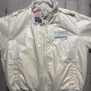 Vintage 1980s Akzo Sikkens 3M Bomber Jacket NWT • white satin • Rare work wear‎